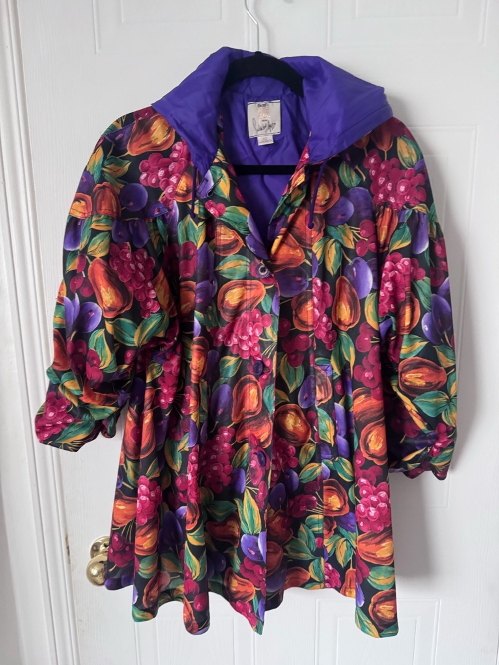Gusti 24K by Salvatore Guzzo Purple Hooded Jacket with Multicolor Floral Accents